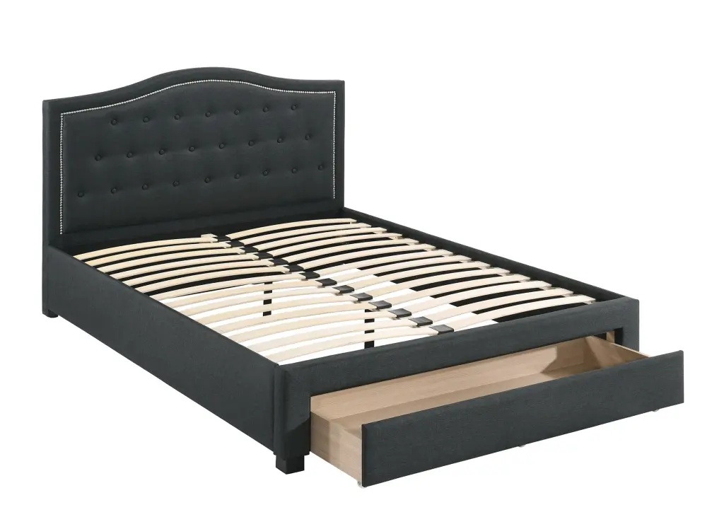 Charcoal Burlap Material Queen Dimensions Bed Drawer Button Tufted Arch kanepe