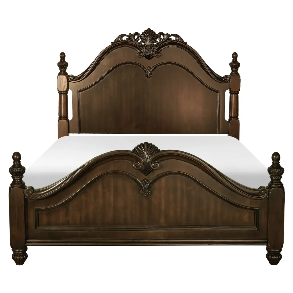 Classic Traditional Queen Bed Carved Finials Dark Cherry Finish Bedroom Set kanepe