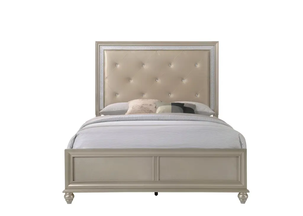 Modern Champagne Faux Finish Upholstered Queen Size Panel Bed kanepe