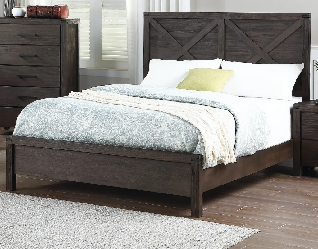 Rustic Contemporary Espresso Queen Size Bed Timberen X Design Headboard kanepe
