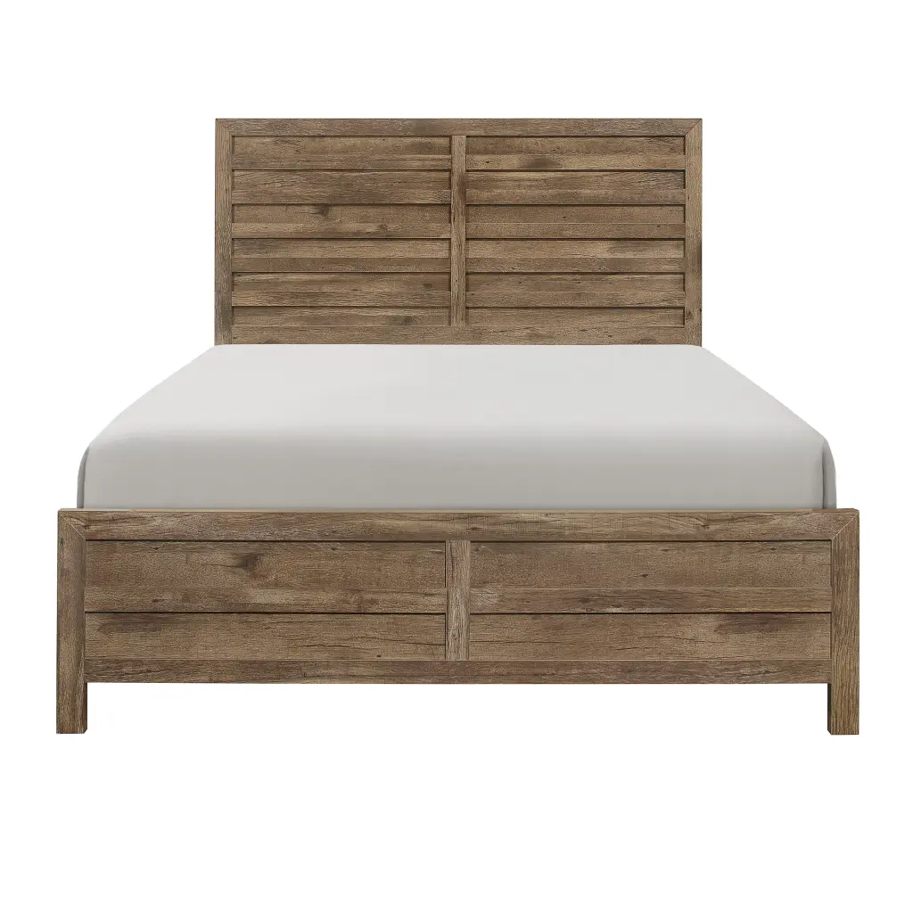 Weathered Pine Finish Queen Bed Modern Line Pattern kanepe