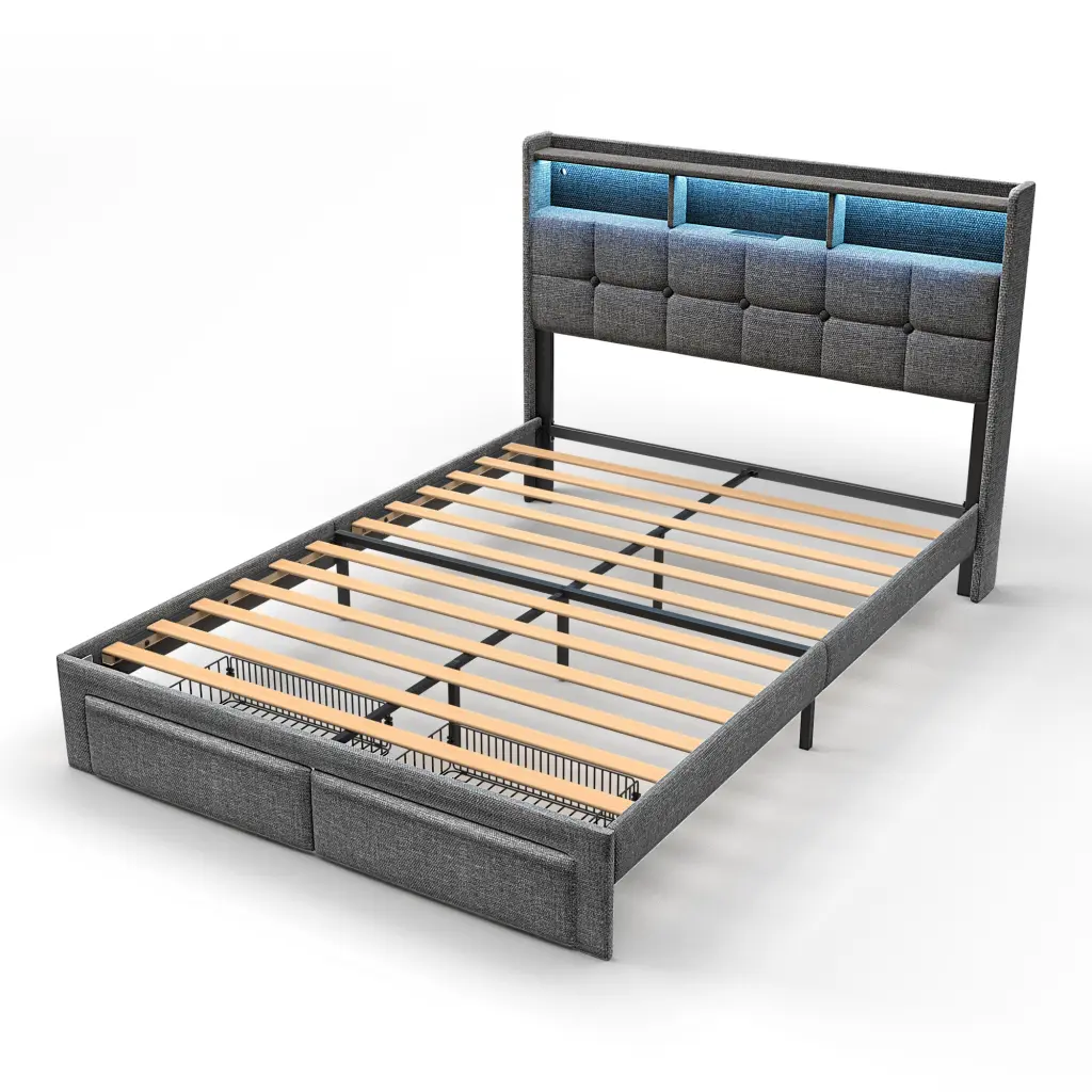 Bed 778 Queen Dark Gray Timber Material Panel Bed Headboard like it