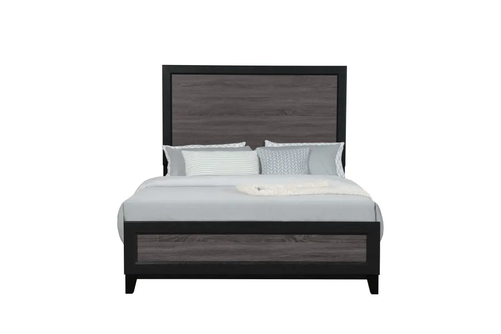 Soluto Grey and Black Queen Bed Black Gray Solid Wood MDF Frame Headboard luxe modern furniture
