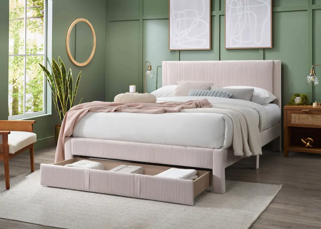 Queen Bed Box Spring Not Required Pink Timber Bedroom Modern Panel Bed poundex