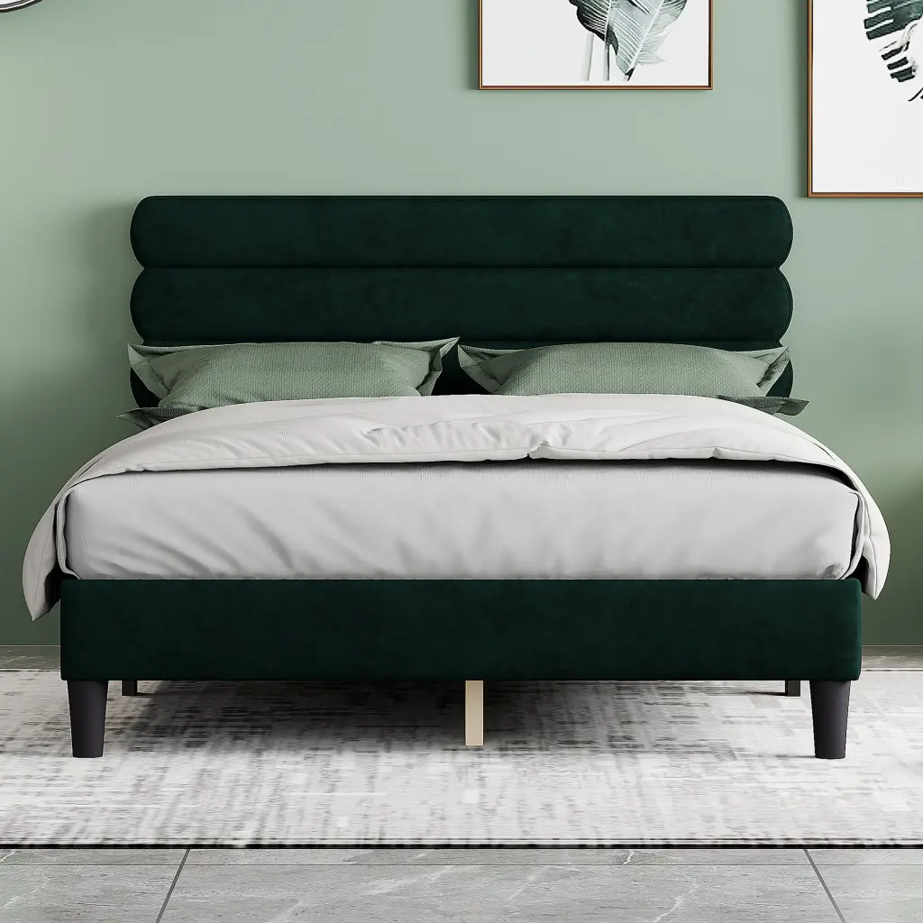 Queen Bed Frame Headboard Robust Platform Bed Wooden Slats sarkozy