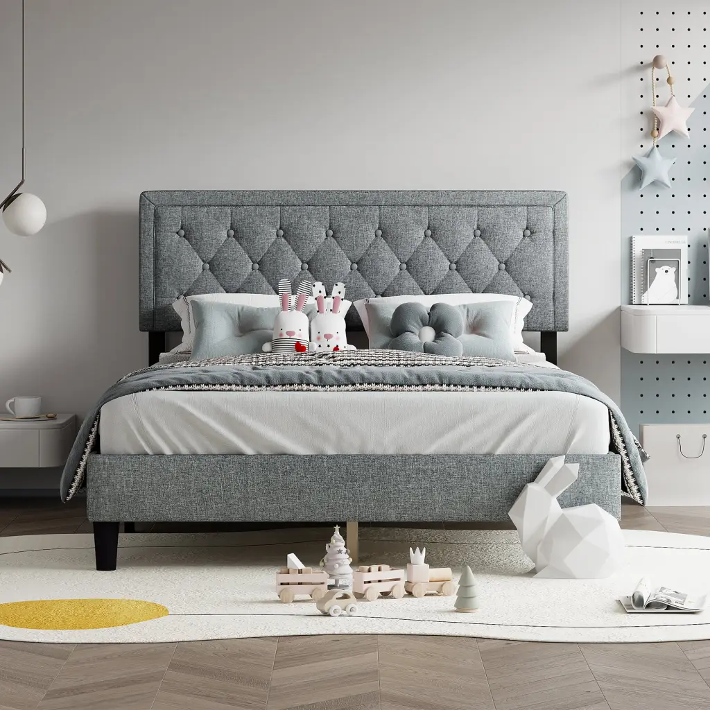 Queen Panel Bed Frame Customizable Button Tufted Headboard sarkozy