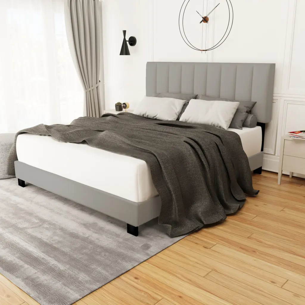 Linen Queen Customizable Upholstered Headboard Bed Frame serene home