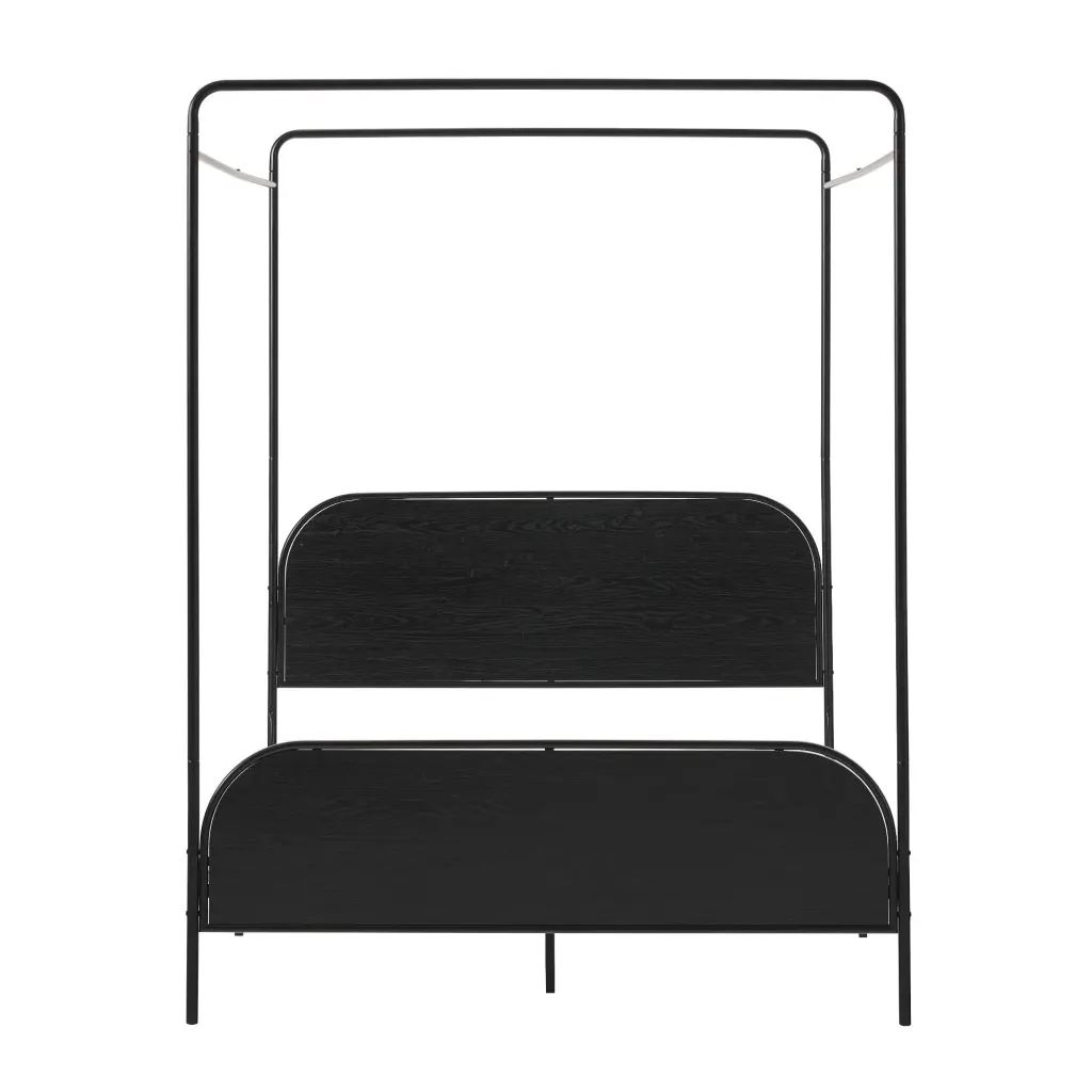 Modern Metal And Wood Canopy Queen Bedframe Black MDF Steel Frame walker edison