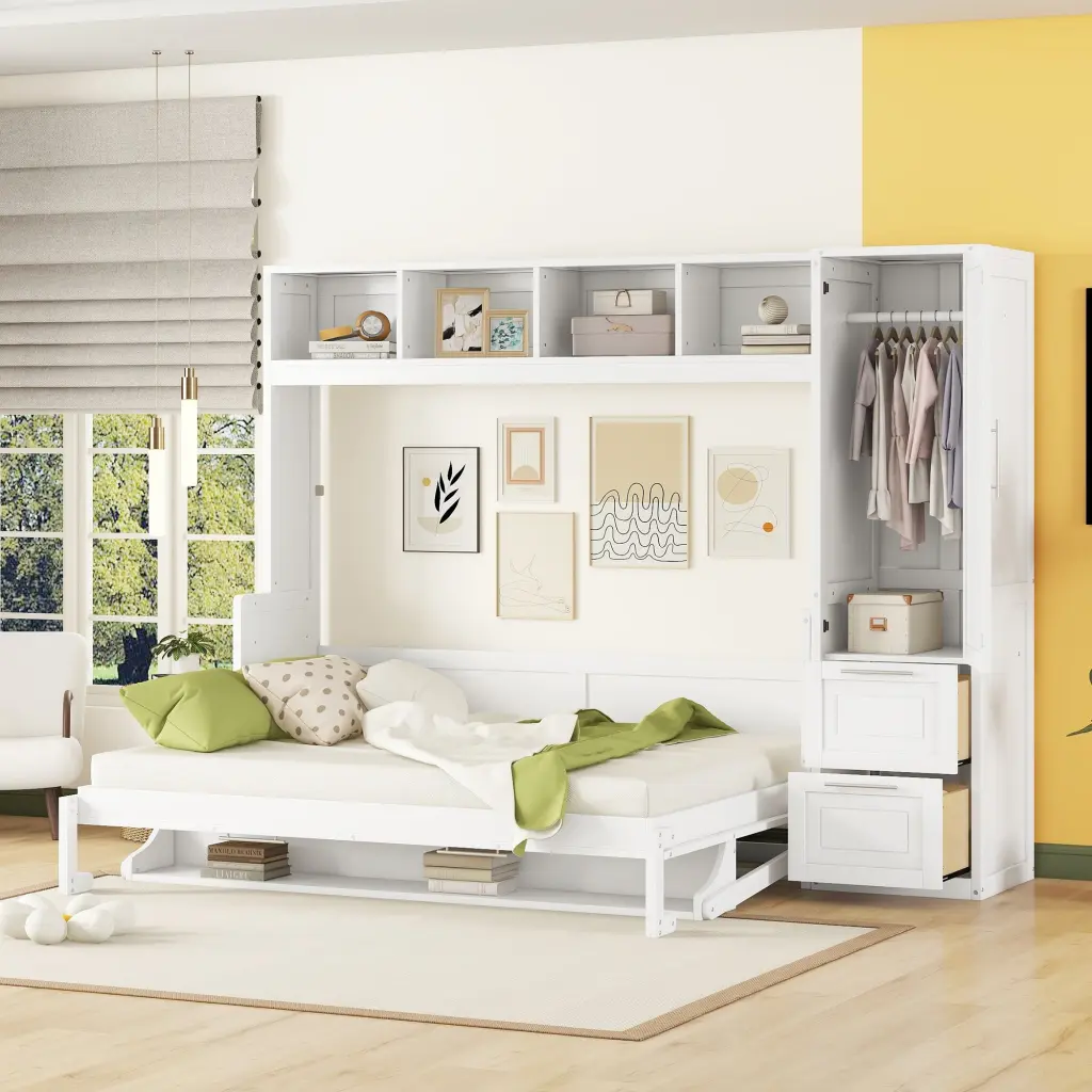 Queen Murphy Bed Wall Bed Closet and Drawers White Space Saving Bedroom Furniture lucky furniture