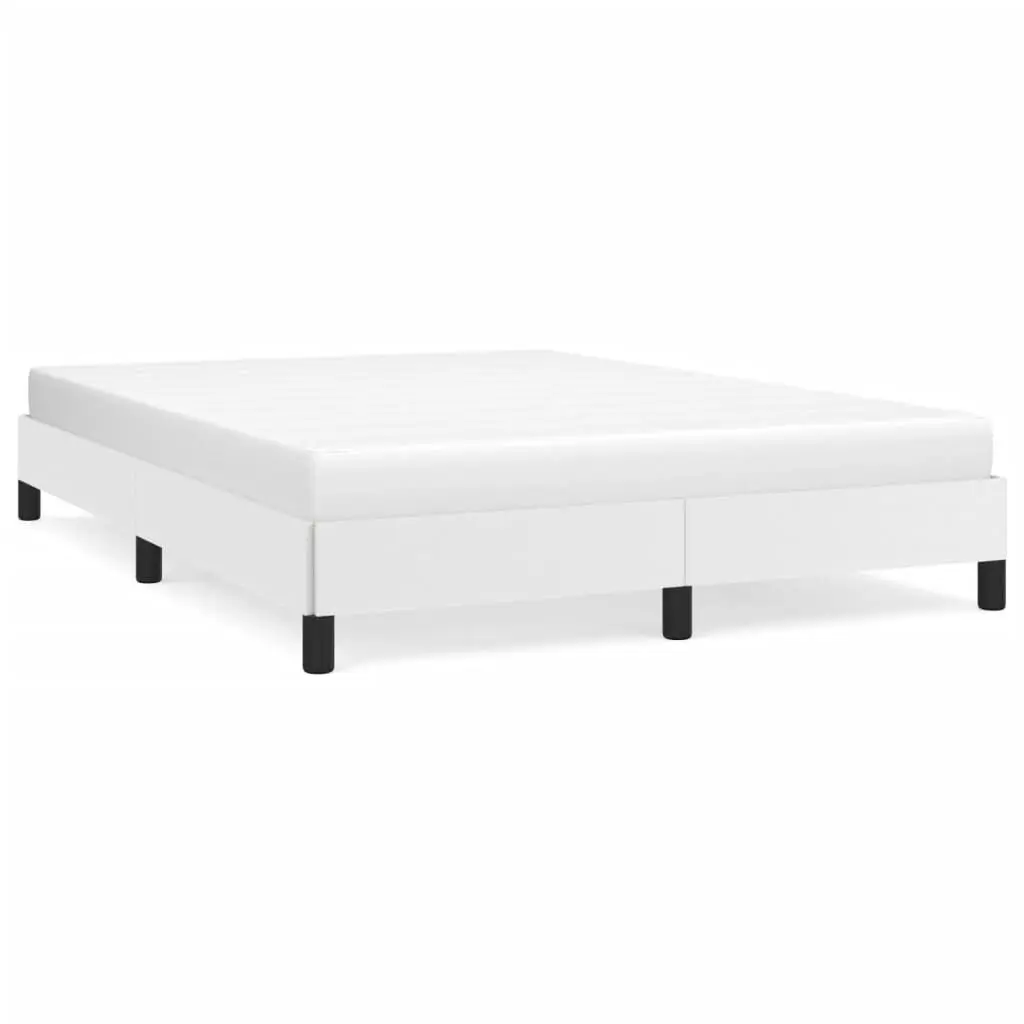 Bed Frame without Mattress White 59.8x79.9 Inches Queen Size Faux Leather Platform Bed