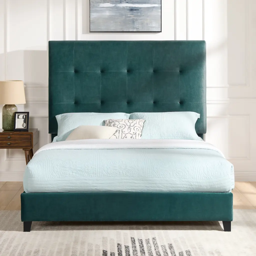 Queen Size Green Velvet Tufted Upholstered Platform Bed Box Spring Required bridgevine home