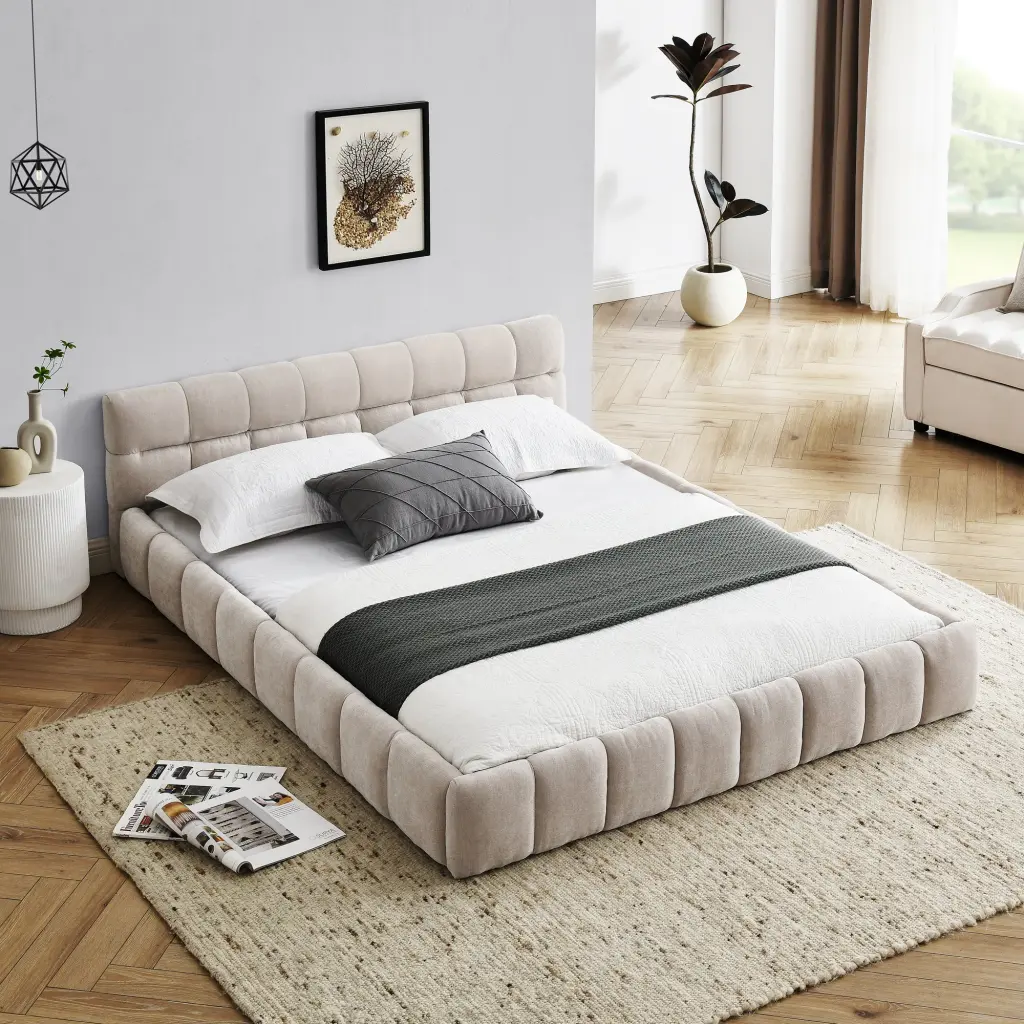 Queen Upholstered Bed Frame Thick Chenille Material - Comfortable and Durable chuangyuan smart home