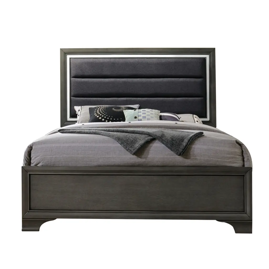 Black Grey Queen Bed Wood Frame Box Spring Required Contemporary Bedroom furniture max