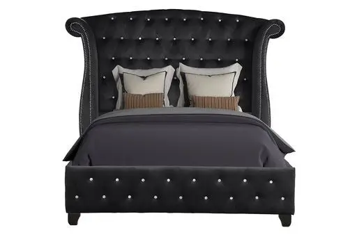 Sophia Upholstery Queen Size Bed Wood Frame Black Hue galaxy home furnishings