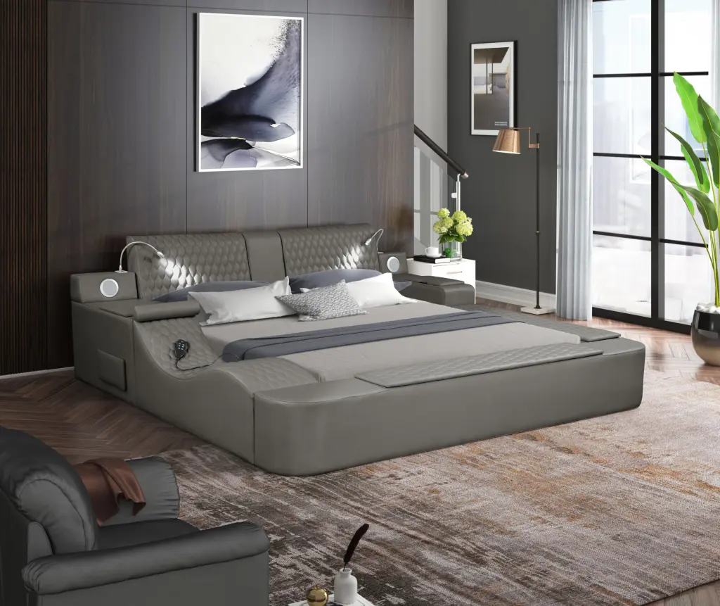 Zoya Intelligent Multifunctional Queen Size Bed Gray Box Design galaxy home furnishings