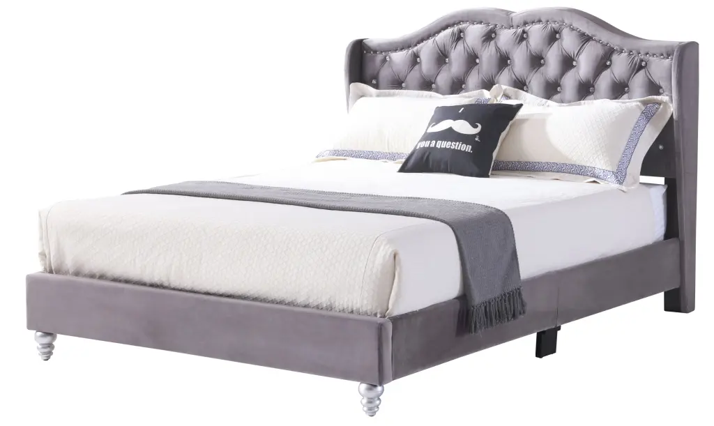 Joy G1931 Qb Up Queen Upholstered Bed Gray Foam Velvet glory furniture