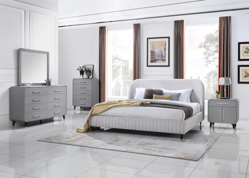 Queen Upholstered Bed Beige Upholstered Fabric Headboard Bed Frame ihomefurnishings