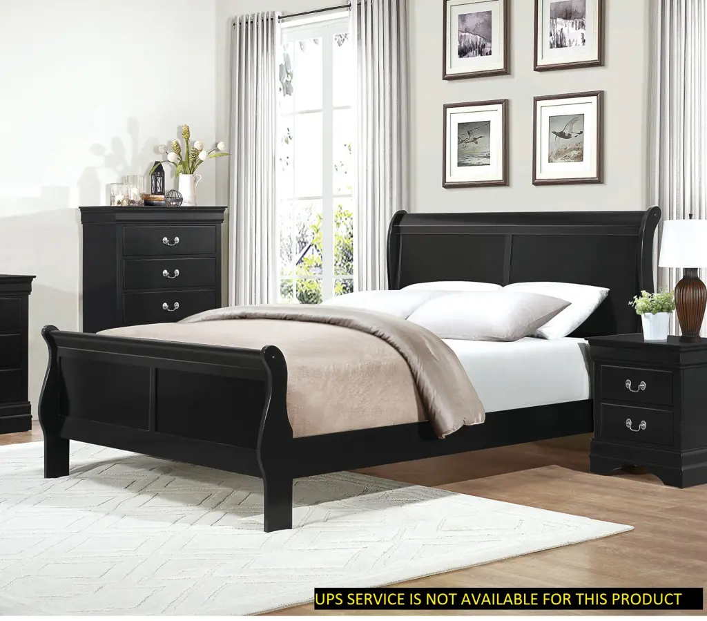 Black Finish Louis Philippe Style Queen Size Sleigh Bed Traditional kanepe