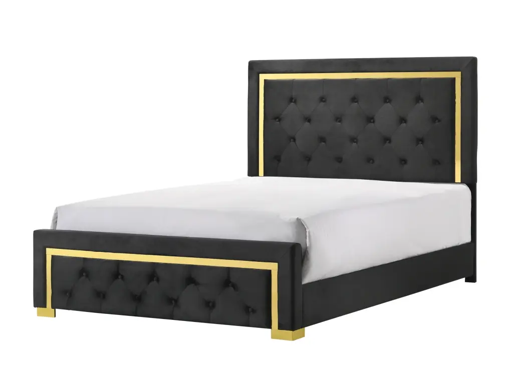Contemporary Glam Queen Black Upholstered Panel Bed kanepe