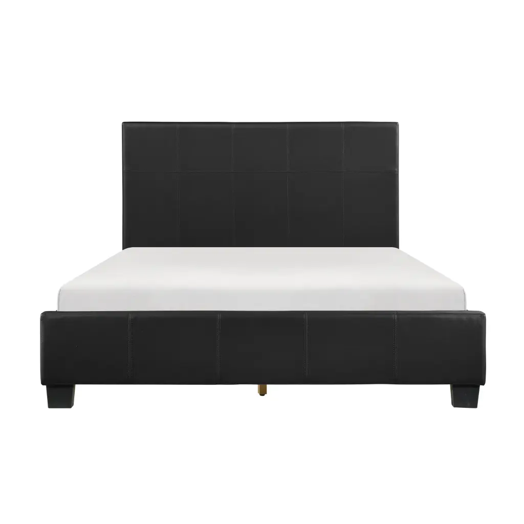 Contemporary Queen Bed Black Faux Leather Upholstered Stylish kanepe