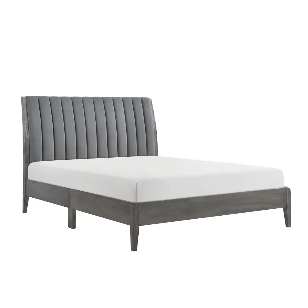 Modern Queen Platform Bed Velvet Upholstered Headboard Gray kanepe
