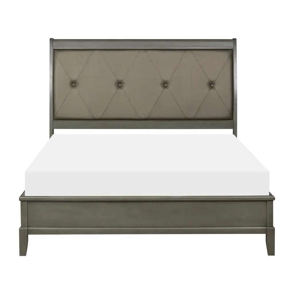 Transitional Style Gray Finish Queen Size Sleigh Bed Button Tufted Upholstered kanepe