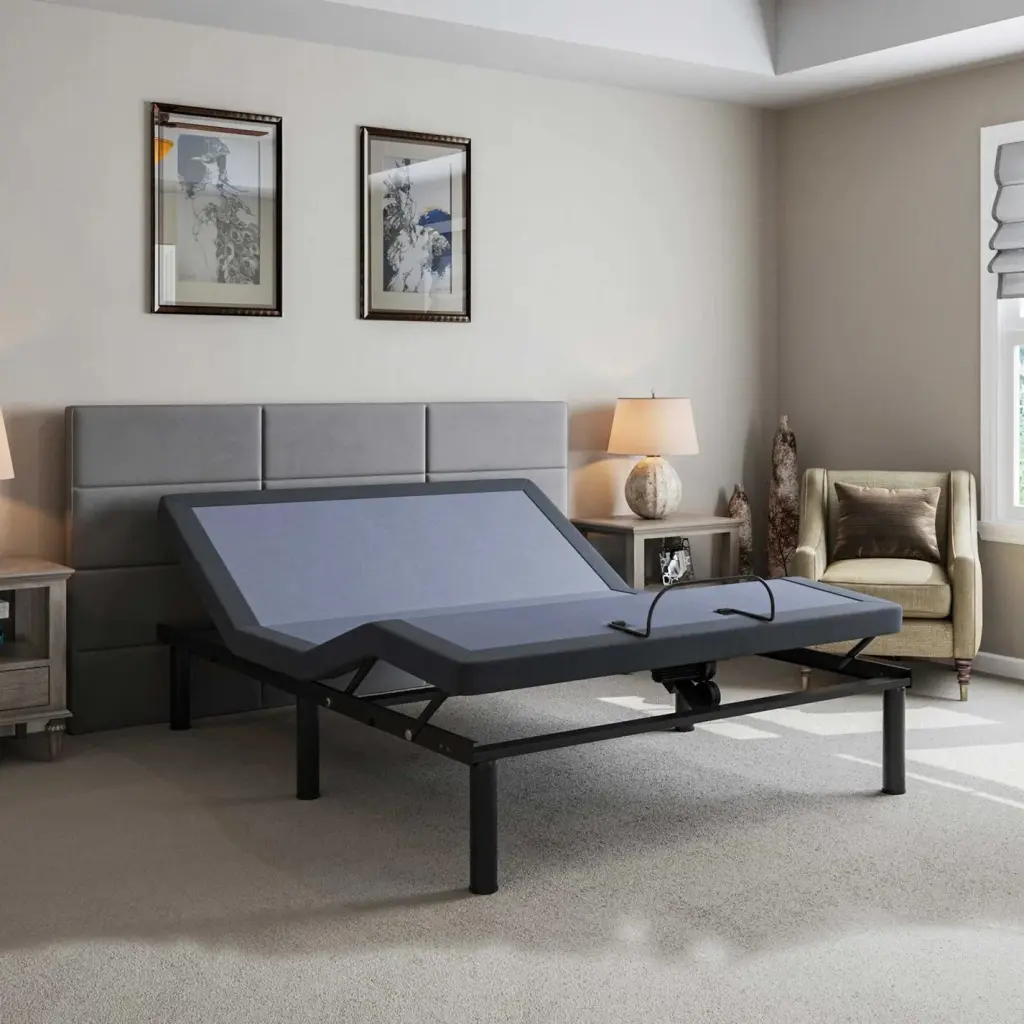 Bt2000 Queen Customizable Bed Frame Blue Gray Upholstered Fabric omne sleep