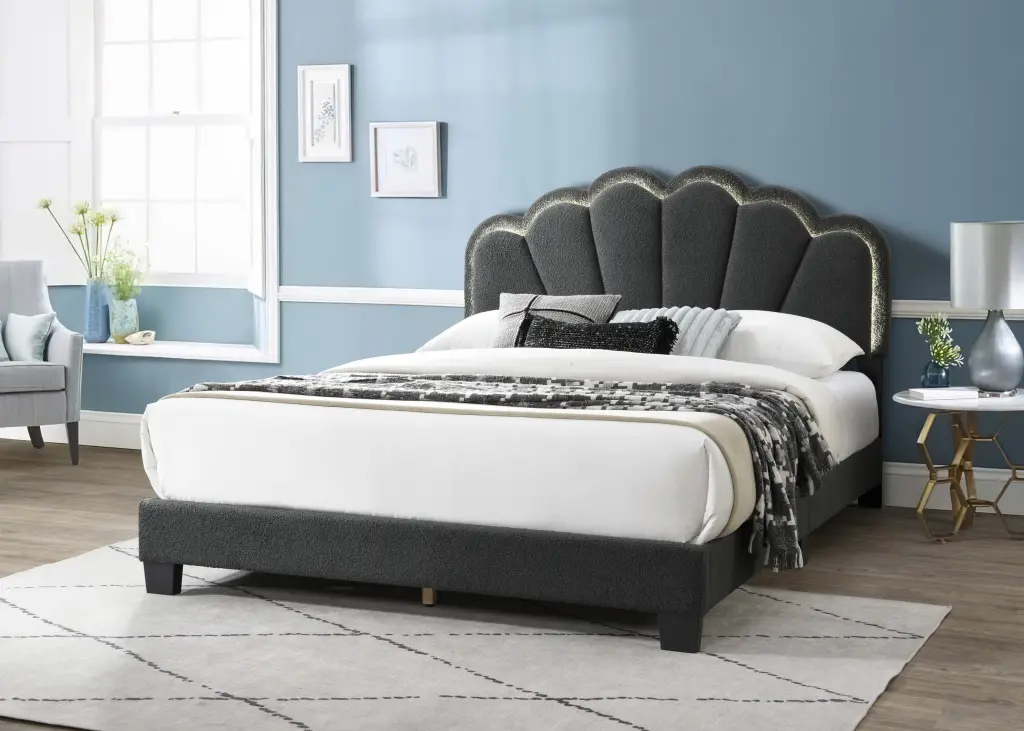 Queen Bed Box Spring Not Required Charcoal Wood Bedroom Modern Platform poundex