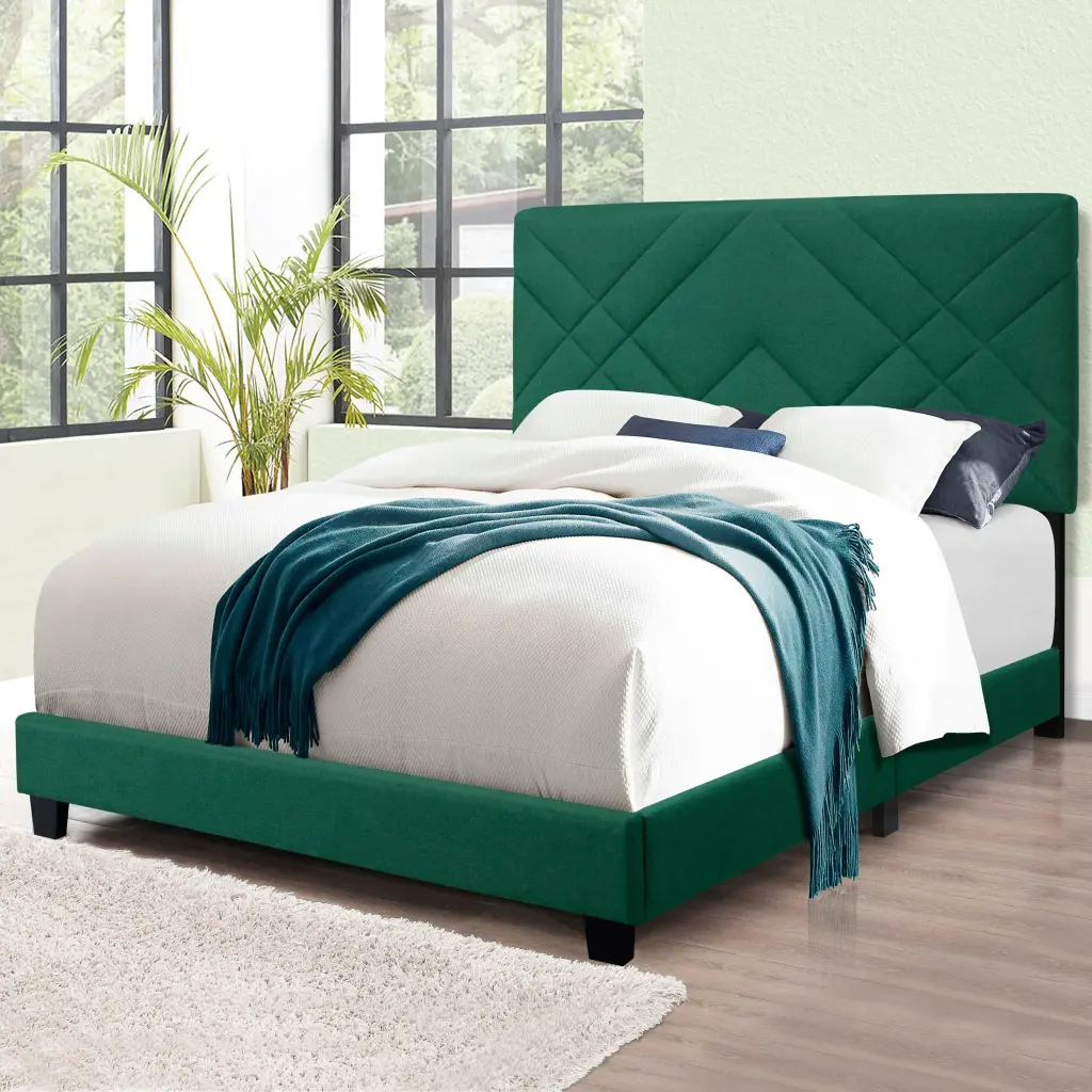 Green Queen Size Bed Frame Adjustable Headboard Super Cost-Effective Bedroom Furniture serene home