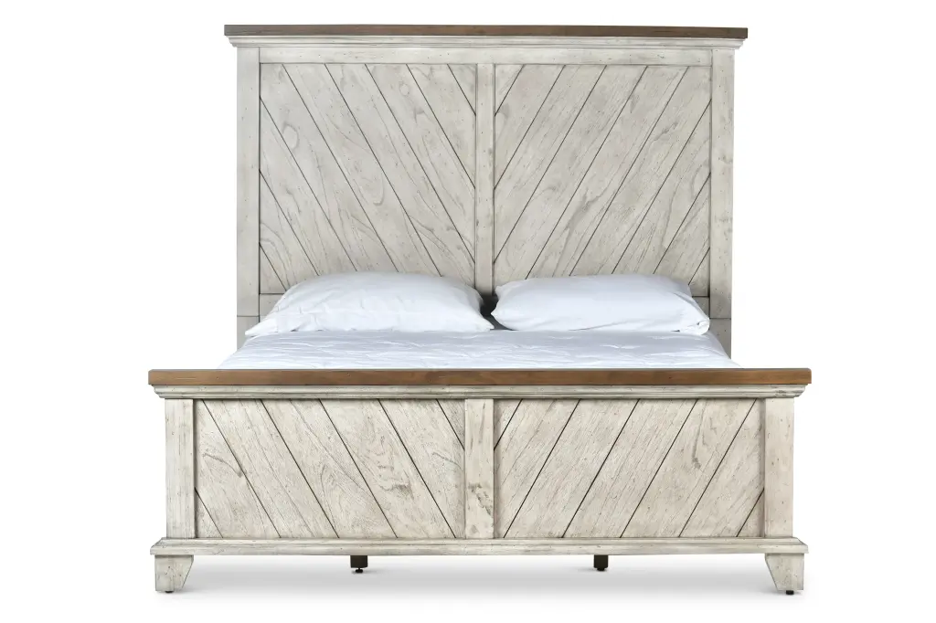 Bear Creek Queen Bed Frame Whitewashed Gray Shiny Metal Legs and Faux Hide Upholstery steve silver furniture