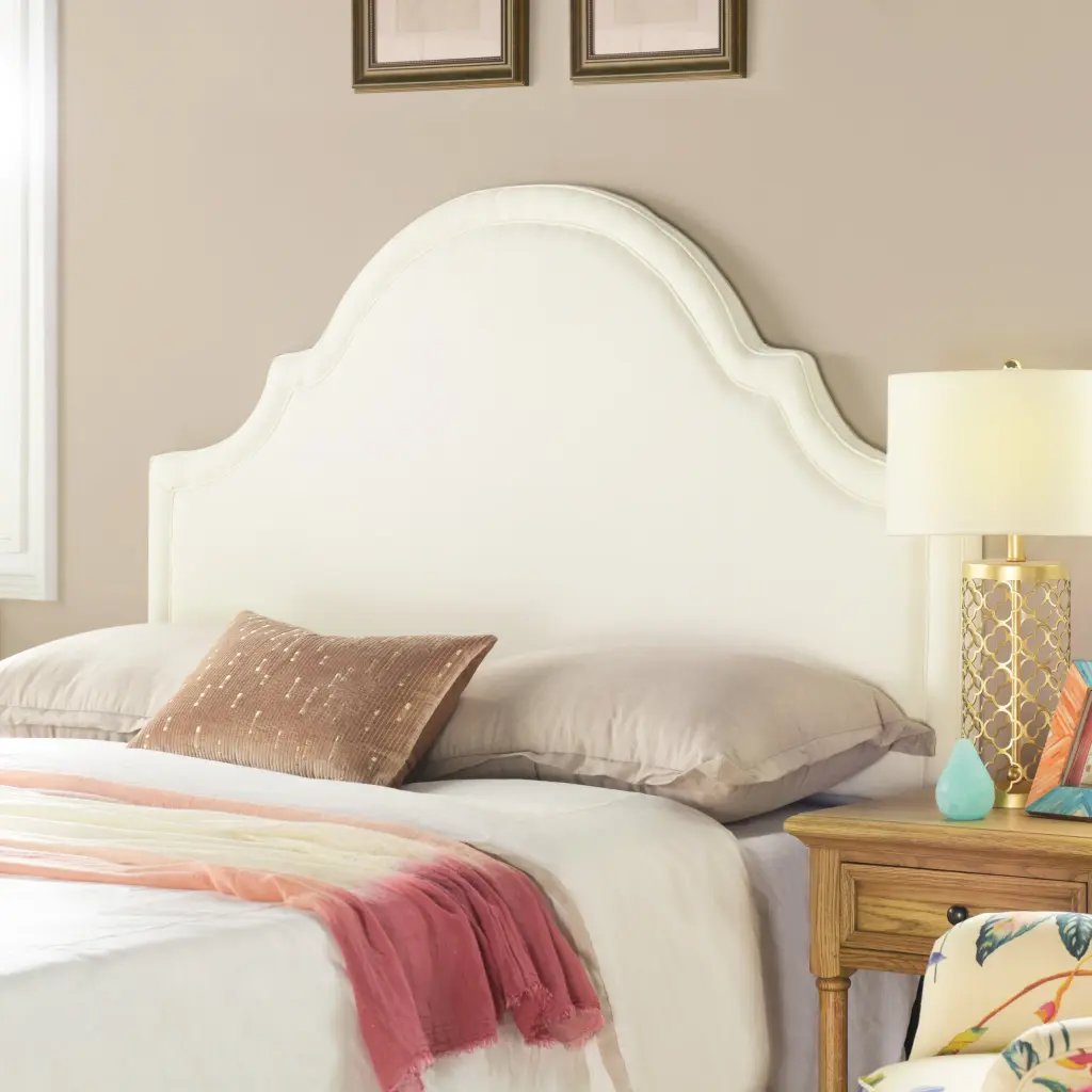 Catherine Upholstered Queen Headboard Antique White Woven Fabric jennifer taylor home