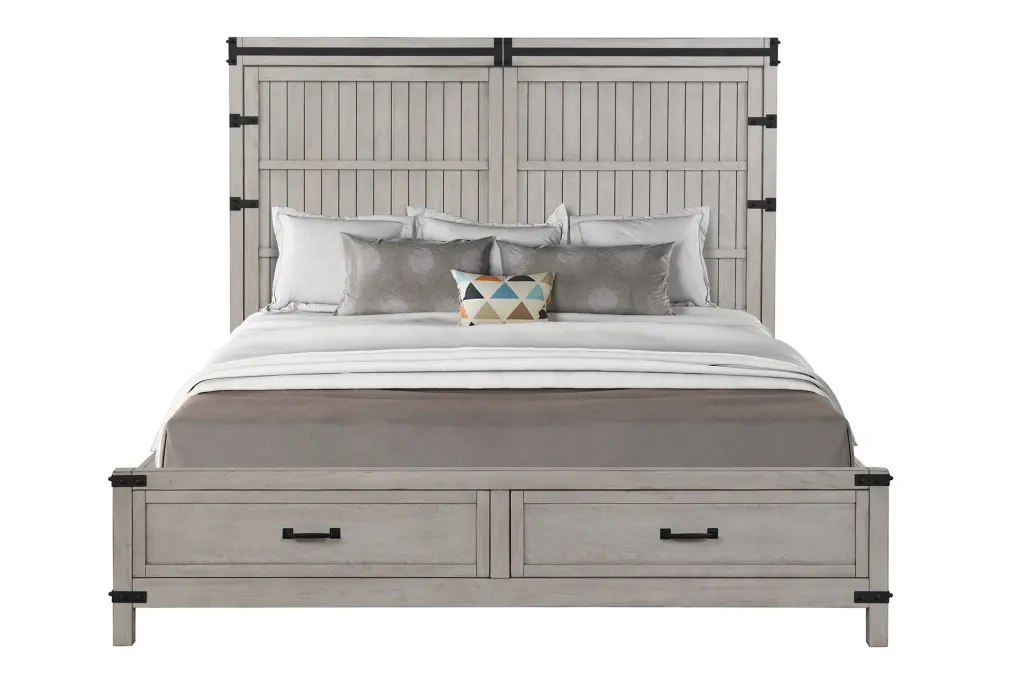 Alexandria Queen Storage Bed Mountain Mist Finish Beige Wood bridgevine home