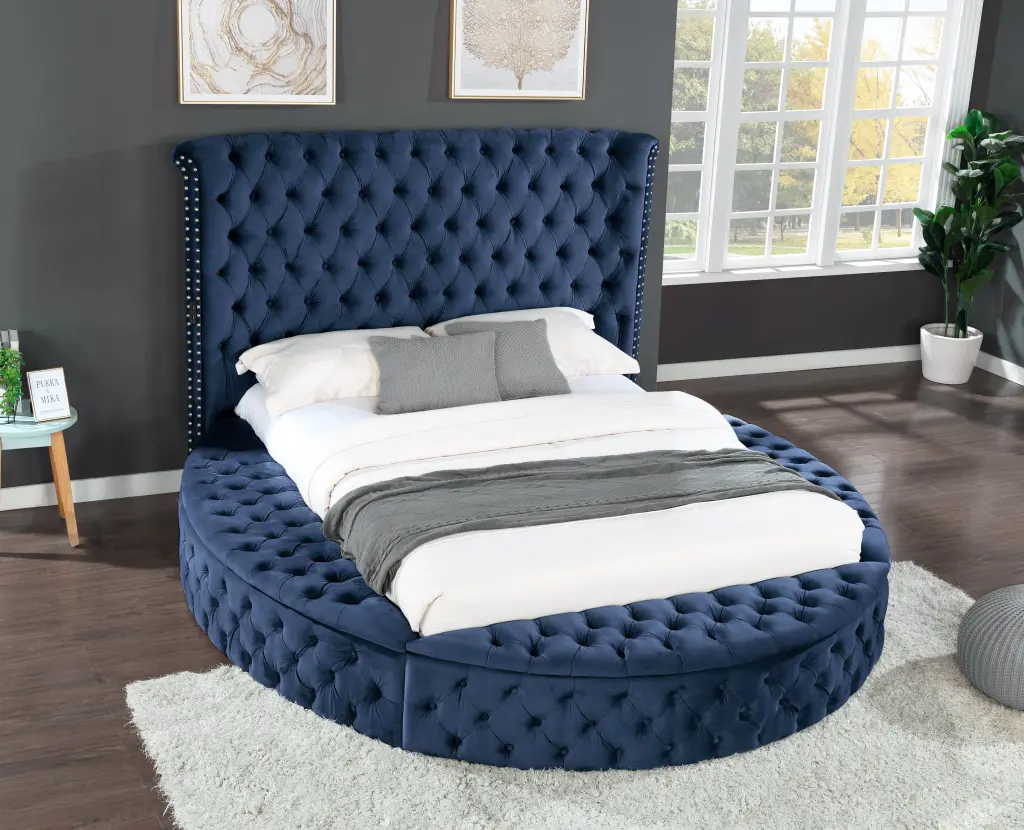 Hazel Queen Dimensions Tufted Storage Bed Blue Box Spring galaxy home furnishings
