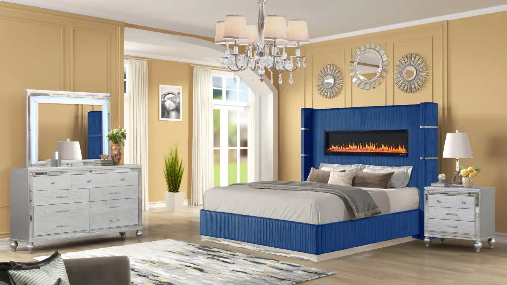 Lizelle Modern Upholstery Queen 4 Piece Bed Set Headboard and Frame galaxy home furnishings