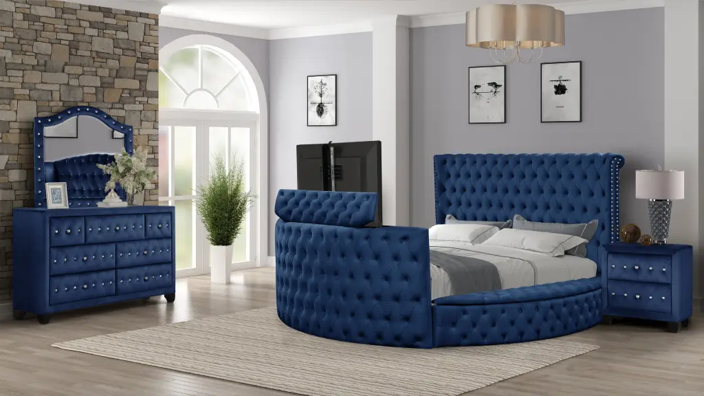 Maya Modern Glass Tufted Queen 4Pc Bedroom Set Timber Frame galaxy home furnishings