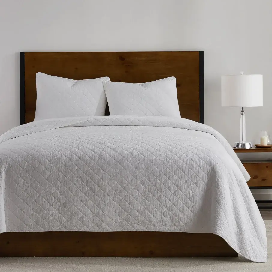 Reversible Stonewashed Cotton Gauze 3PC Quilt Set, Old-school White