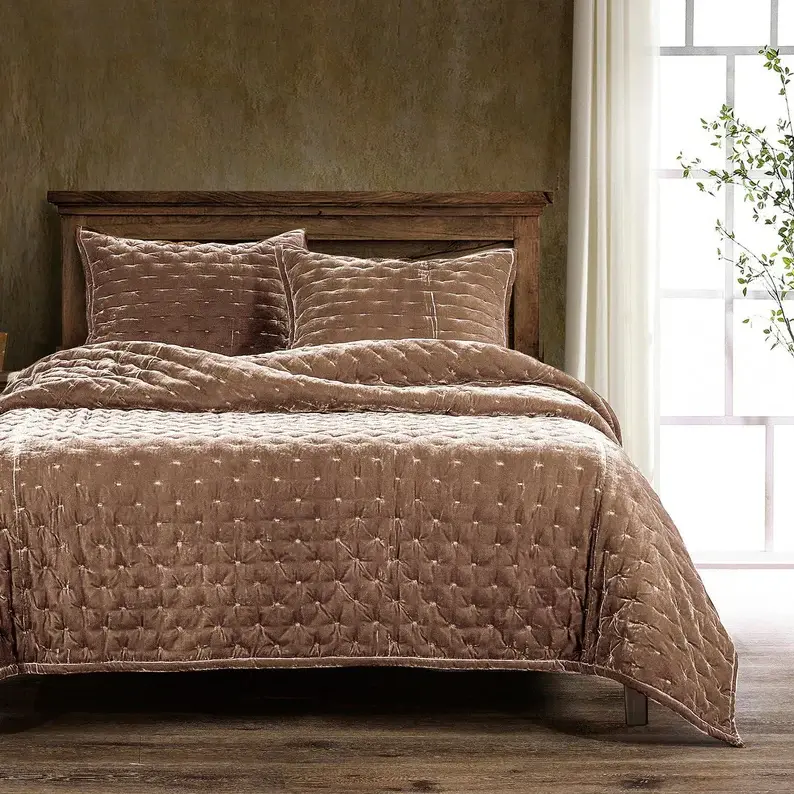 Stella Faux Silk Velvet Pintuck 3PC Quilt Adjust, Dusty Rose