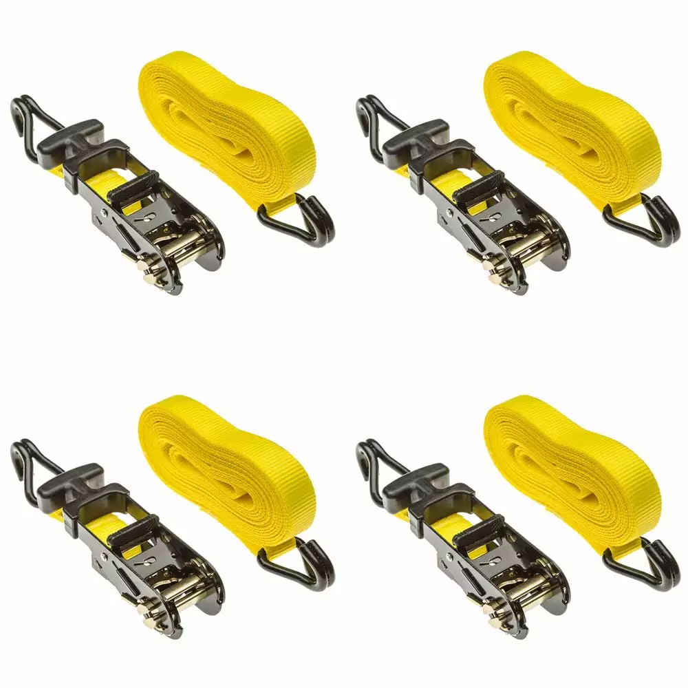 1-1/4 x 15' Ratchet Straps J-Hooks 4 Pack Heavy Duty Tie Downs 4