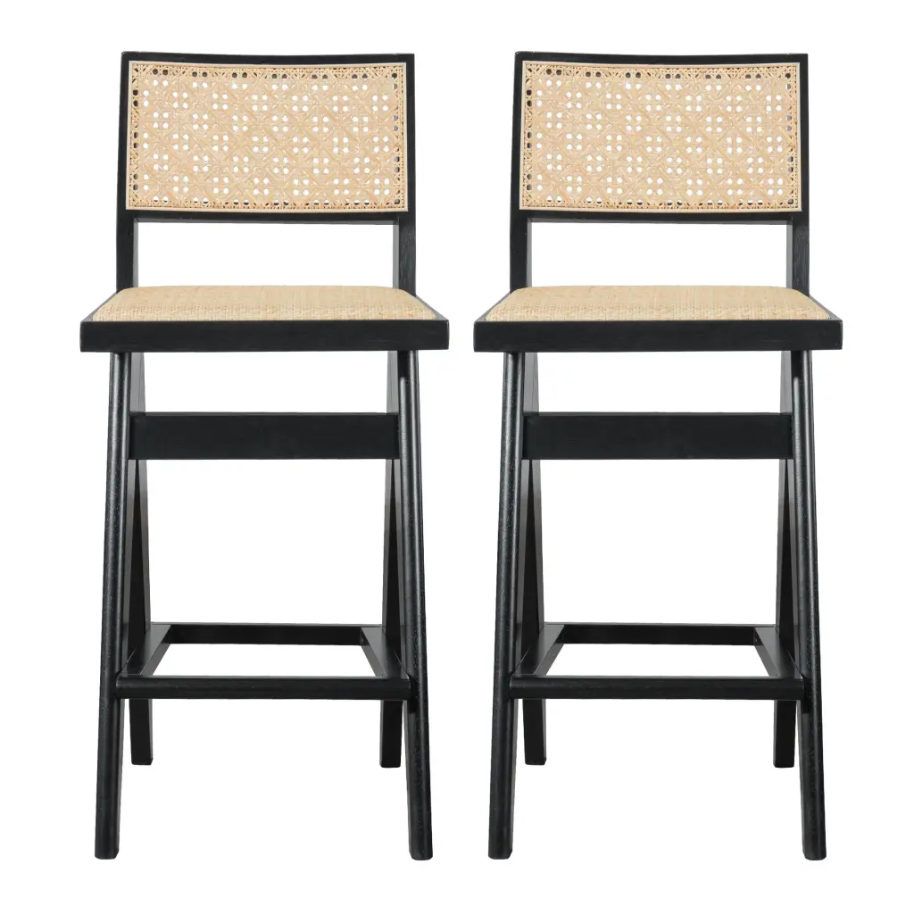 Keira Rattan Bar Stool Set 2 Solid Black Espresso Dining Room Stools ashcroft furniture