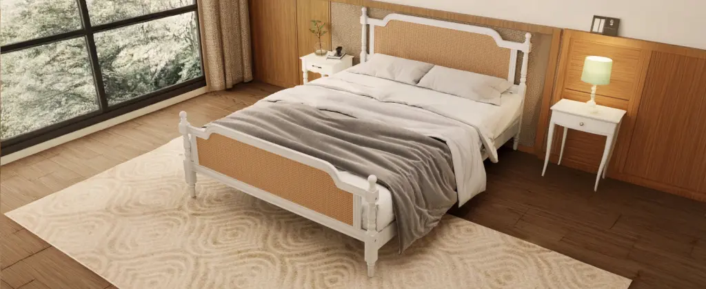 Traditional Style Rattan Queen Size Bed Frame No Box Spring Needed Antique Design bed best
