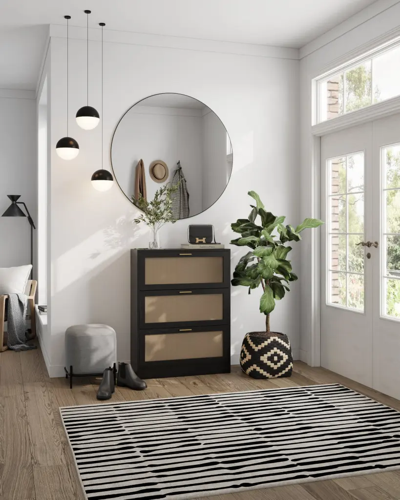 Modern 3 Drawer Rattan Shoe Cabinet Ebony MDF Wood Grain Black atlantic inc.