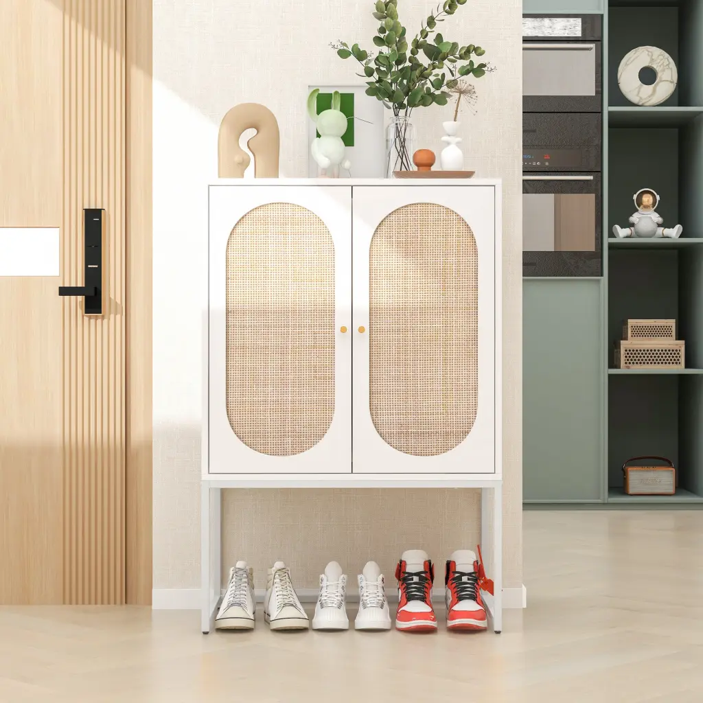 Natural Rattan 2 Door Tall Cabinet Customizable Shelves milestone homelife