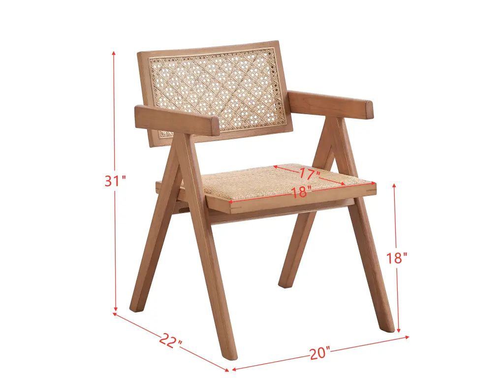 Velentina Rattan Arm Chair Set 2 Natural Wood Finish acme onsite store