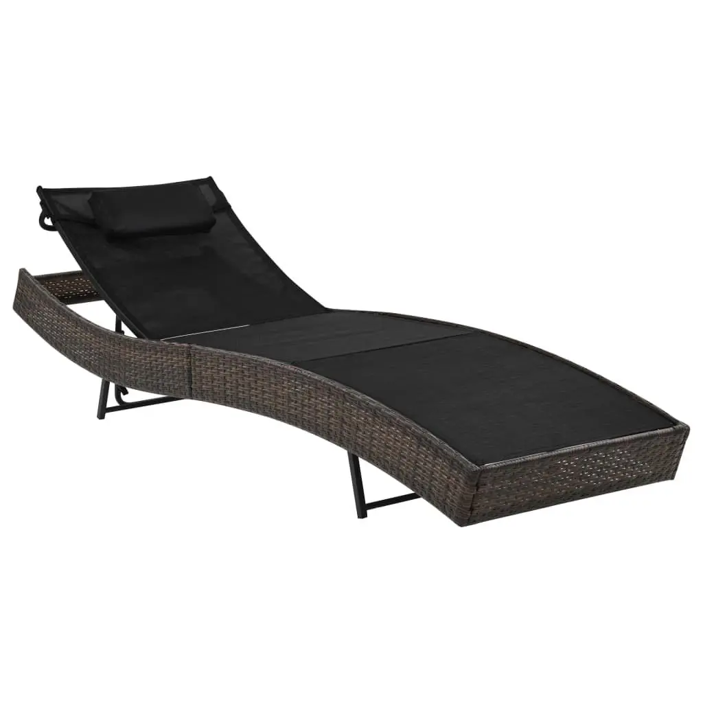 Brown Poly Rattan Sun Lounger Pillow Outdoor Relaxation Chair