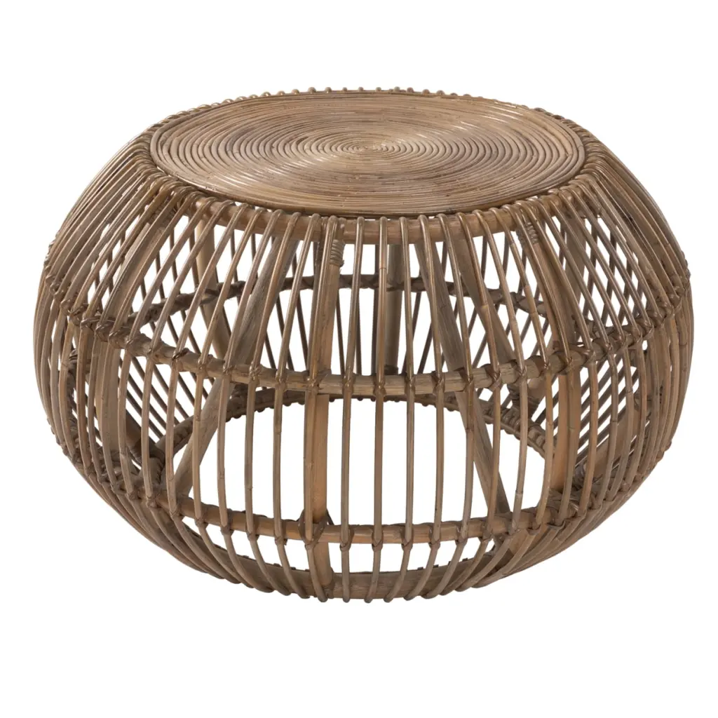 Benjara Handwoven Round Rattan Coffee Table Concentric Circle Top Brown Benzara