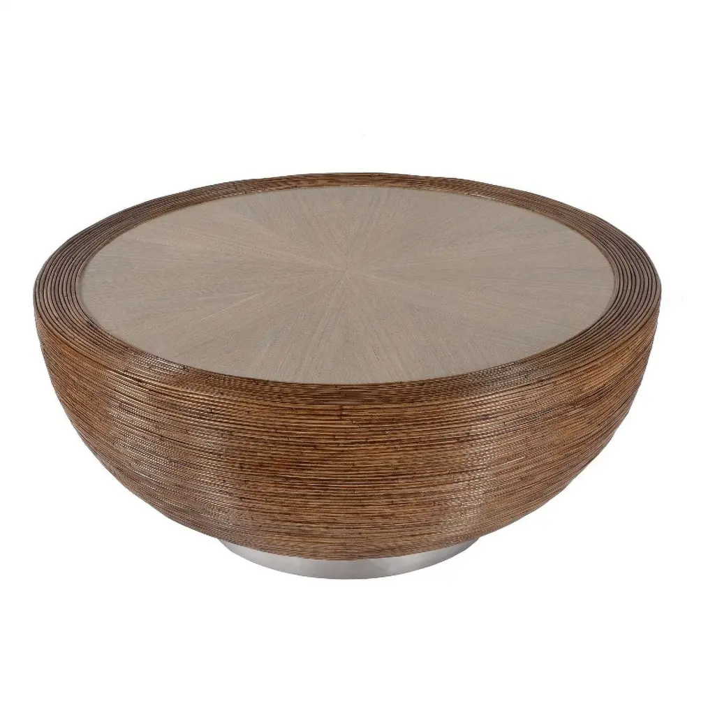 Butler Specialty Company Harding Rattan Drum Coffee Table Brown Boho Style