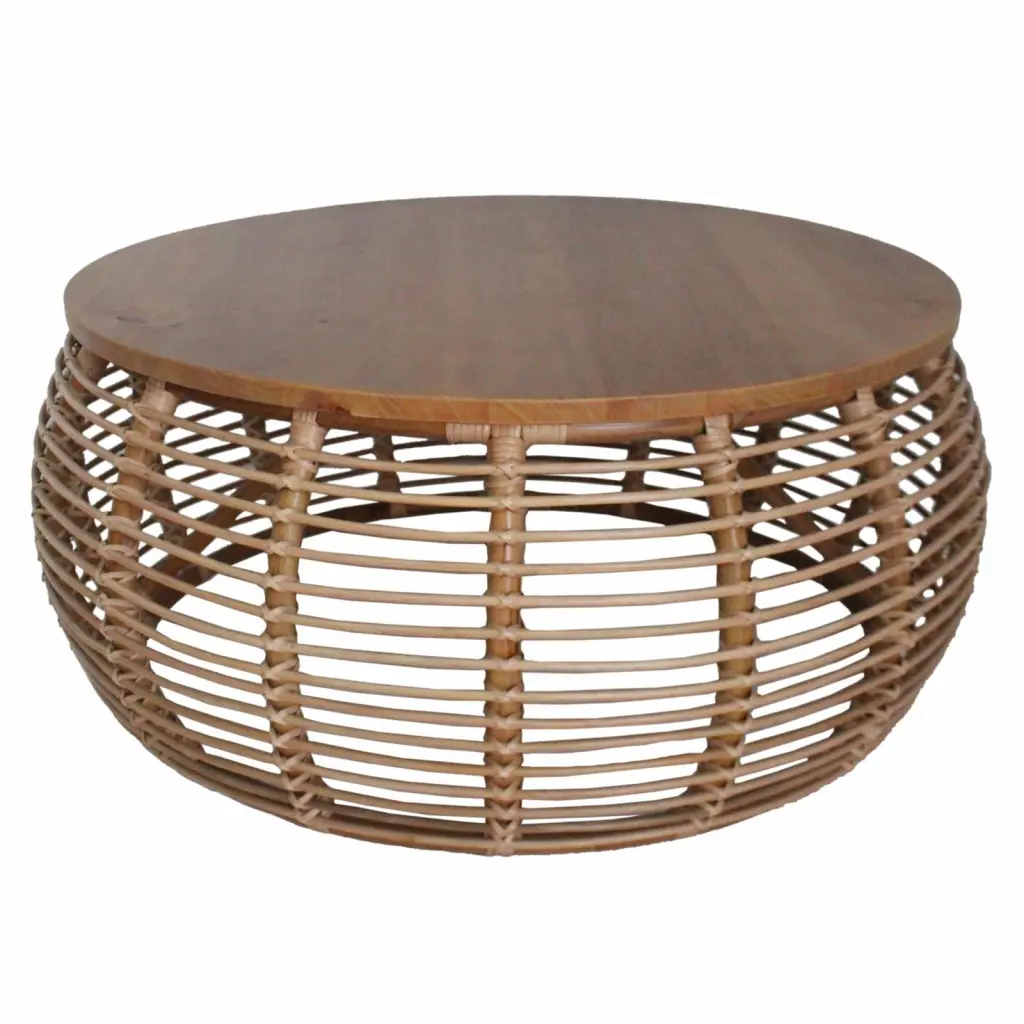 New Pacific Direct Iris Round Rattan Coffee Table Brown Natural Honey