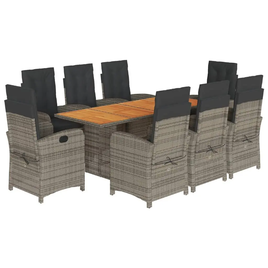 9 Piece Gray Poly Rattan Patio Dining Set Cushions Outdoor Furniture