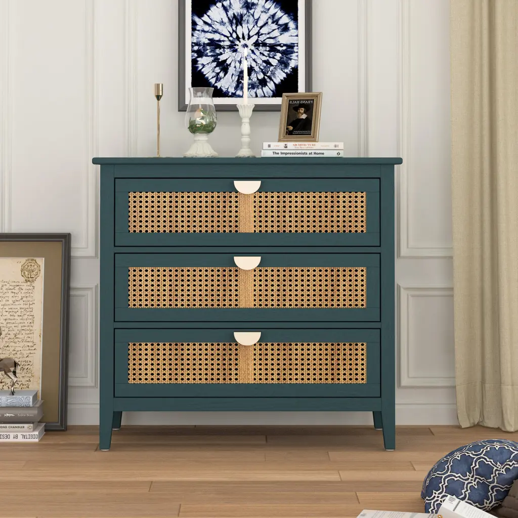 3 Drawer Cabinet Natural Rattan American Home Decor Bedroom rnb
