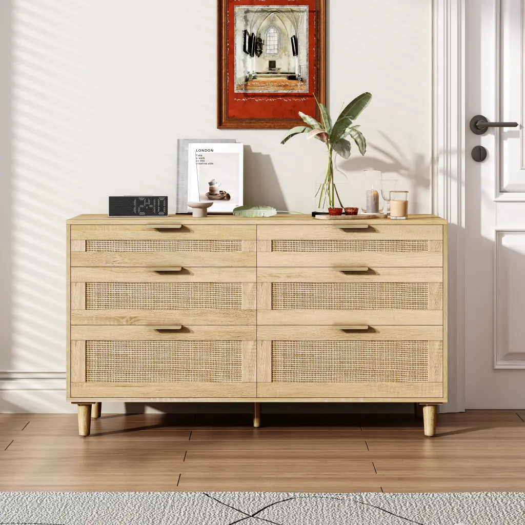 51 Inch Rattan Dresser 6 Drawers Bedroom Clothes Storage spribung